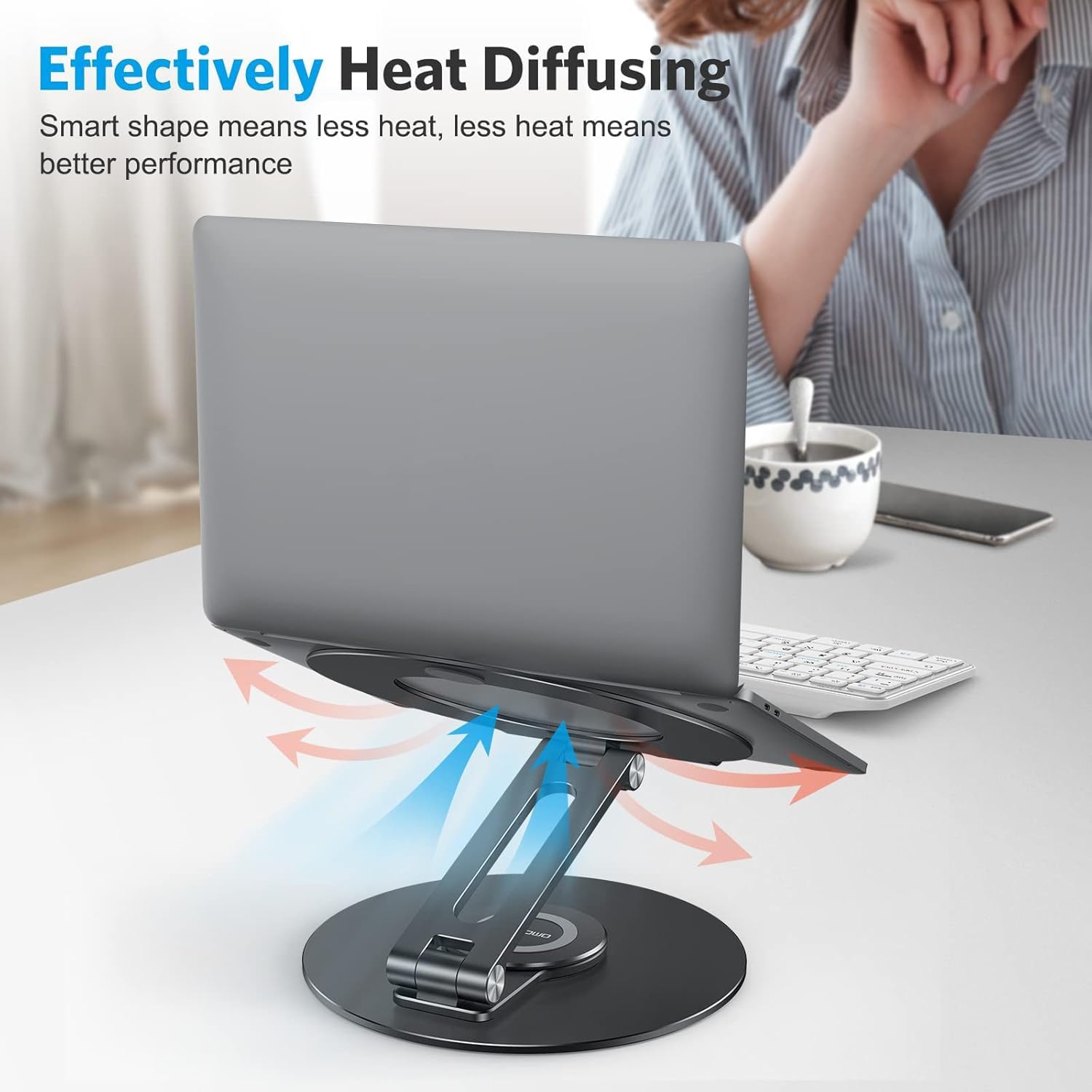 OMOTON Adjustable Laptop Stand with 360 Rotating Base, Ergonomic Laptop Riser for Collaborative Work
